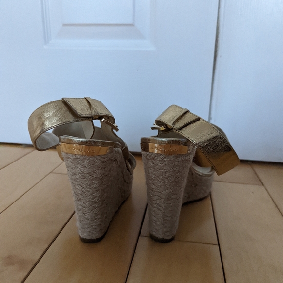 Michael Kors Gold Leather Wedge Sandals - Picture 4 of 5